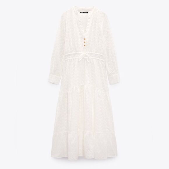Zara Embroidered Midi Ruffled Dress - Picture 5 of 7